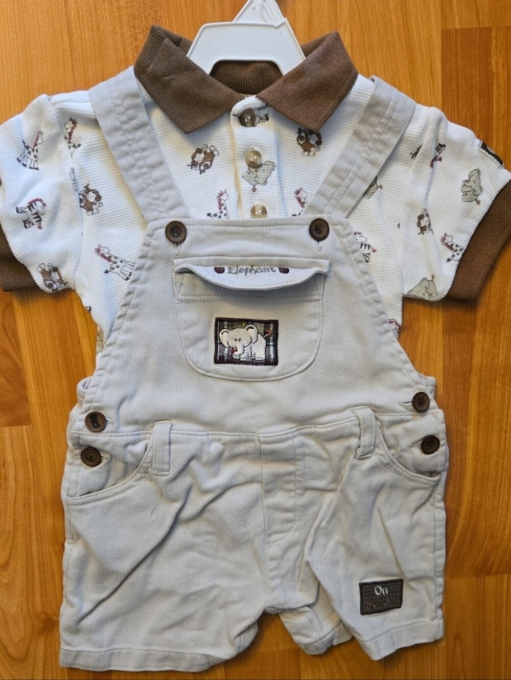 Vintage Baby Headquarters 2pc Safari Elephant Shirt Corduroy Overall Shorts 18M